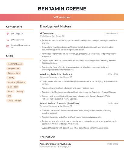 VET Assistant Resume