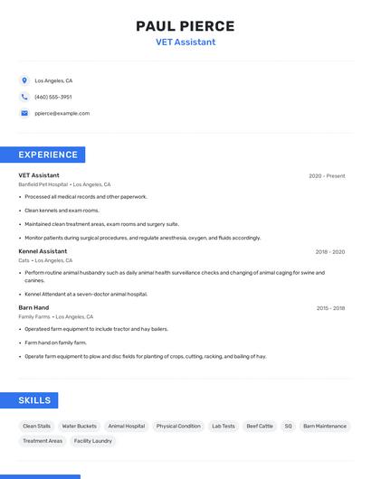 VET Assistant Resume