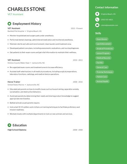 VET Assistant Resume