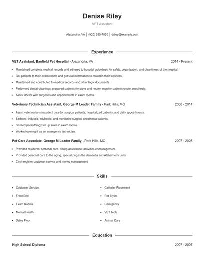VET Assistant Resume