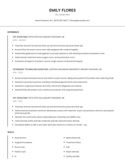 VET Assistant Resume