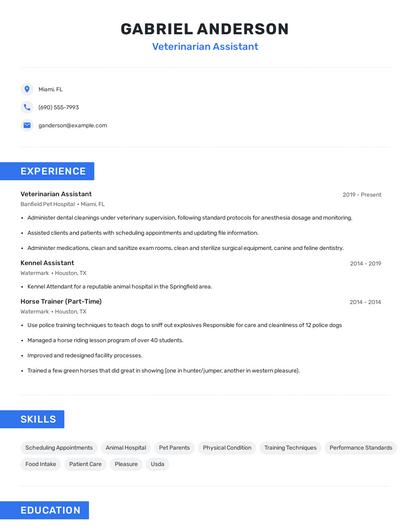 Veterinarian Assistant Resume