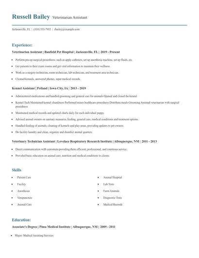Veterinarian Assistant Resume