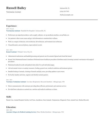 Veterinarian Assistant Resume