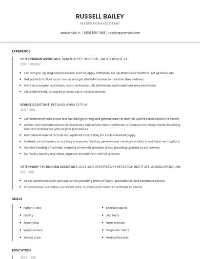 Veterinarian Assistant Resume