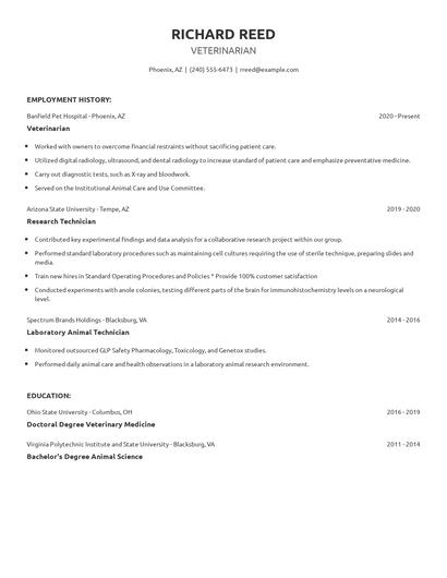 Veterinarian Resume