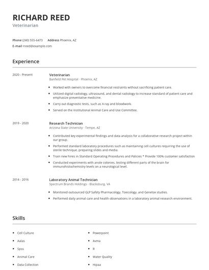 Veterinarian Resume