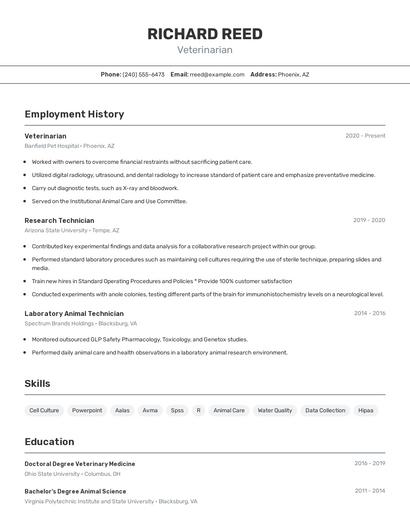 Veterinarian Resume