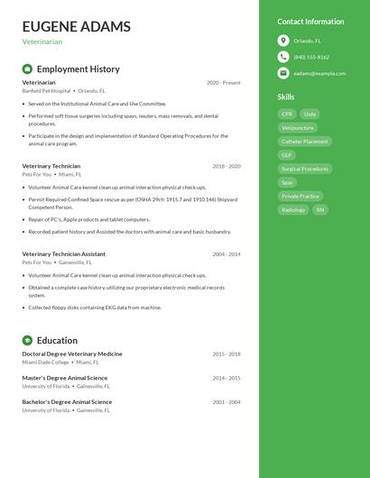 Veterinarian Resume