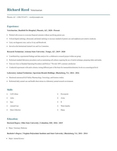 Veterinarian Resume