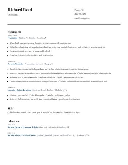Veterinarian Resume