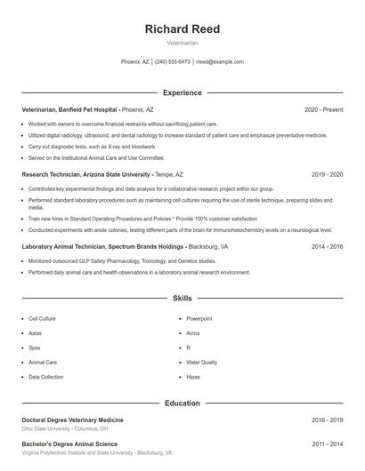 Veterinarian Resume