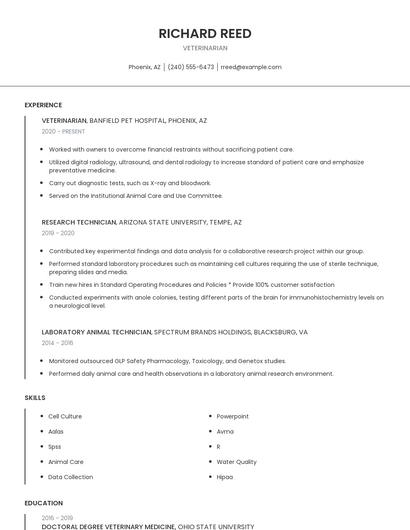 Veterinarian Resume