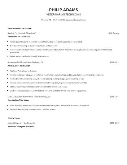 Veterinarian Technician Resume