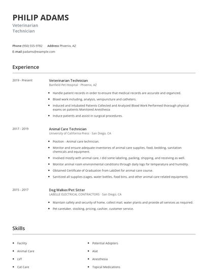 Veterinarian Technician Resume