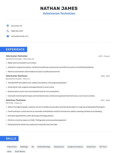 Veterinarian Technician Resume