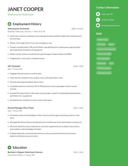 Veterinarian Technician Resume