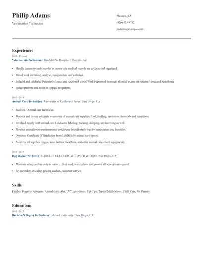 Veterinarian Technician Resume