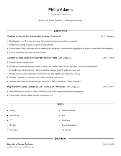 Veterinarian Technician Resume