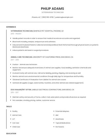 Veterinarian Technician Resume