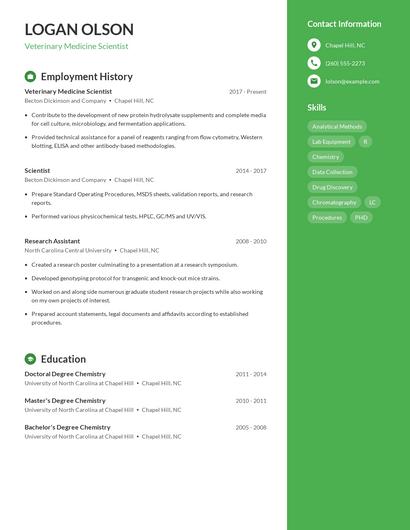 Veterinary Medicine Scientist Resume