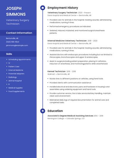 Veterinary Surgery Technician Resume