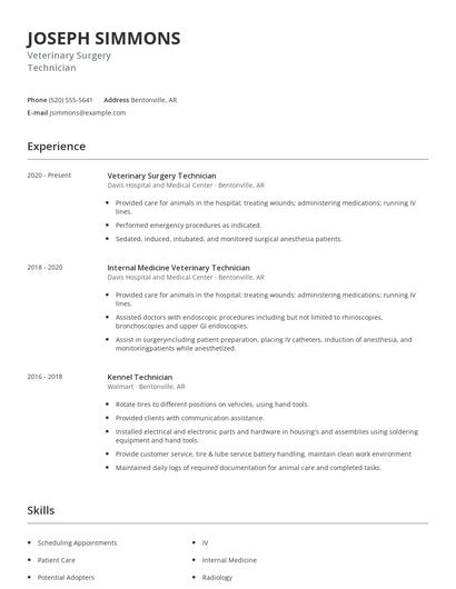 Veterinary Surgery Technician Resume