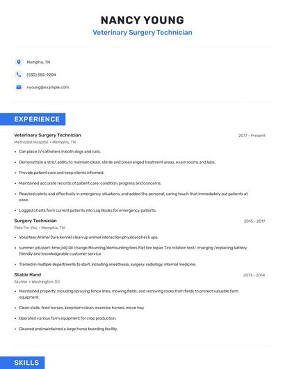 Veterinary Surgery Technician Resume