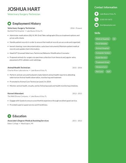 Veterinary Surgery Technician Resume
