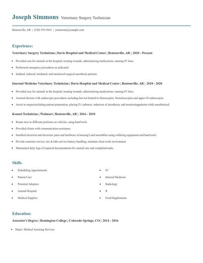 Veterinary Surgery Technician Resume