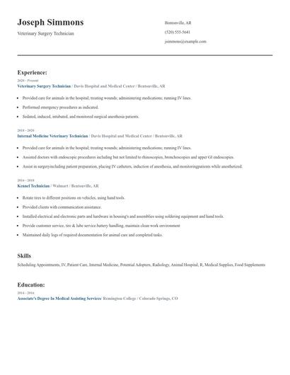 Veterinary Surgery Technician Resume