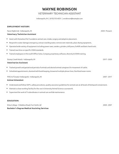 Veterinary Technician Assistant Resume