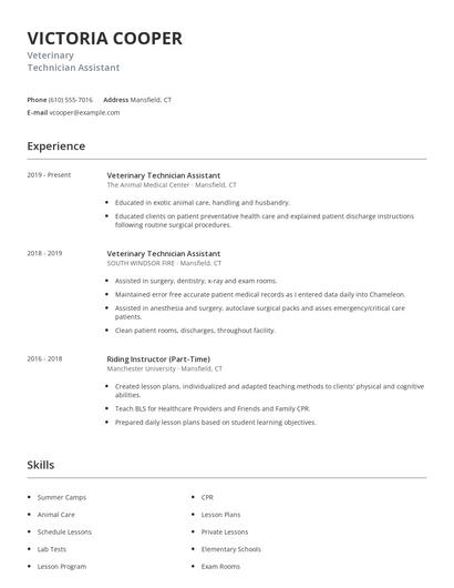 Veterinary Technician Assistant Resume