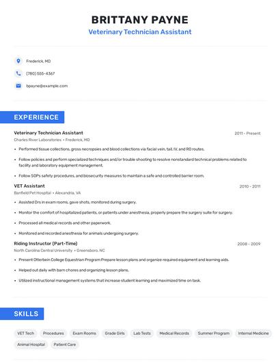 Veterinary Technician Assistant Resume
