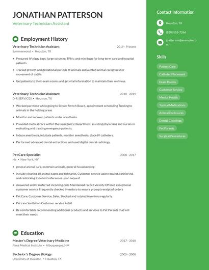 Veterinary Technician Assistant Resume