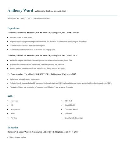 Veterinary Technician Assistant Resume