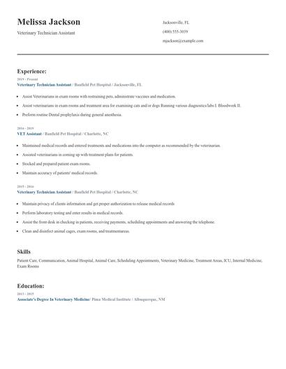 Veterinary Technician Assistant Resume