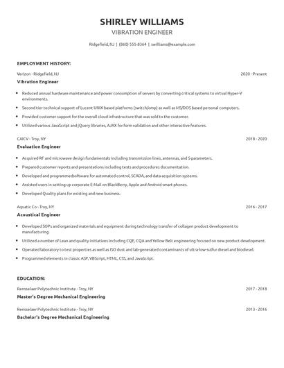 Vibration Engineer Resume