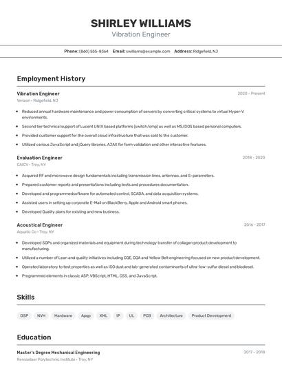 Vibration Engineer Resume