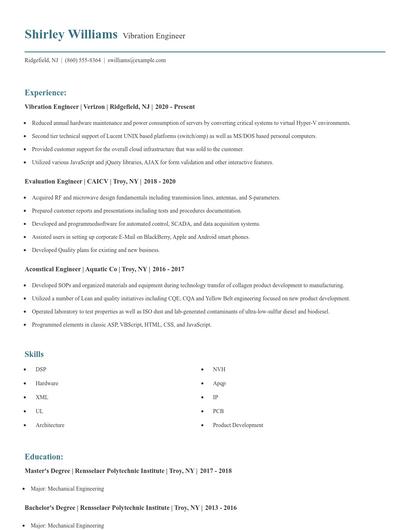 Vibration Engineer Resume