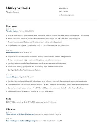 Vibration Engineer Resume