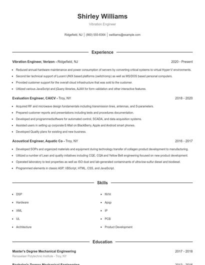Vibration Engineer Resume