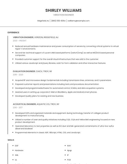 Vibration Engineer Resume