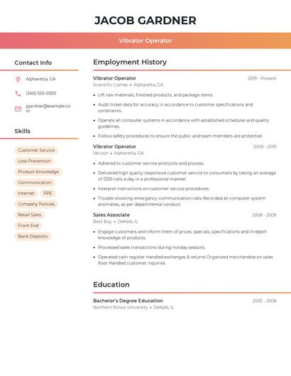 Vibrator Operator Resume