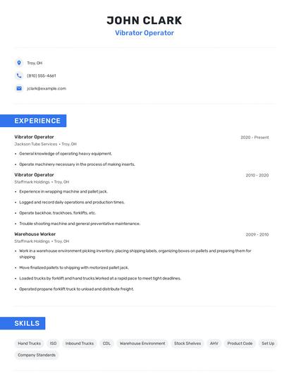 Vibrator Operator Resume