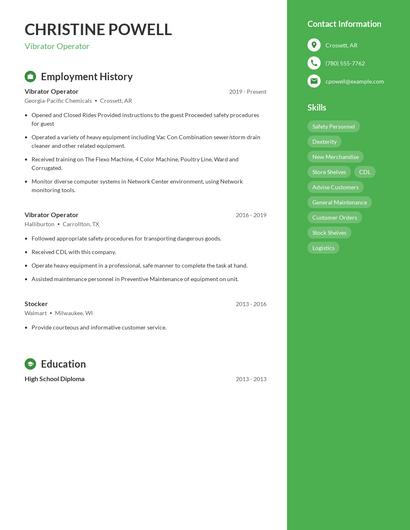 Vibrator Operator Resume