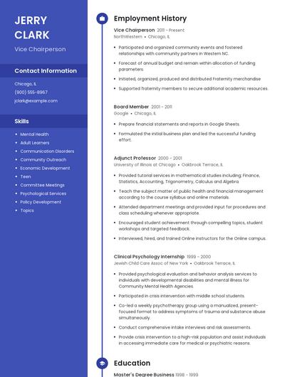 Vice Chairperson Resume