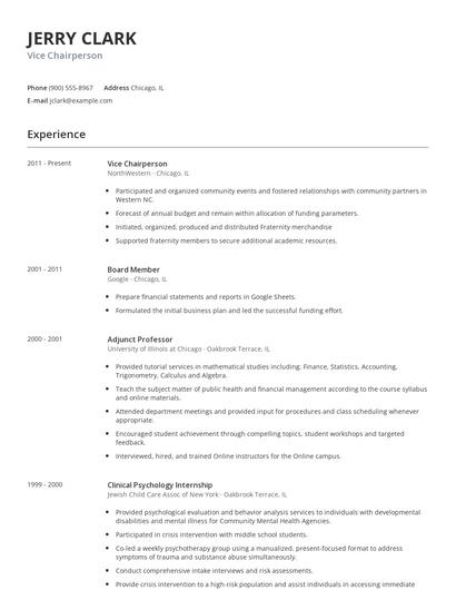 Vice Chairperson Resume