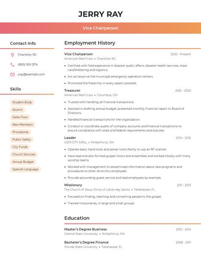 Vice Chairperson Resume
