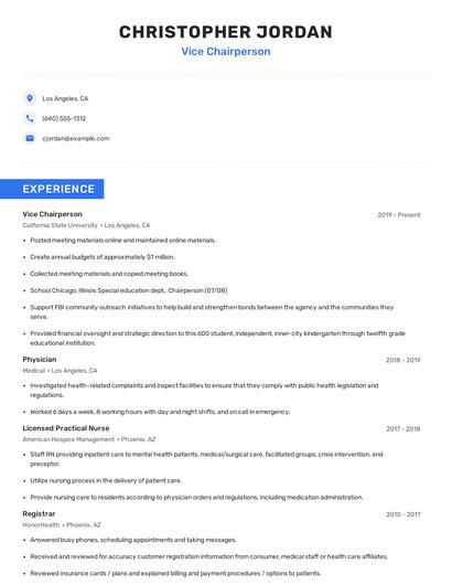 Vice Chairperson Resume